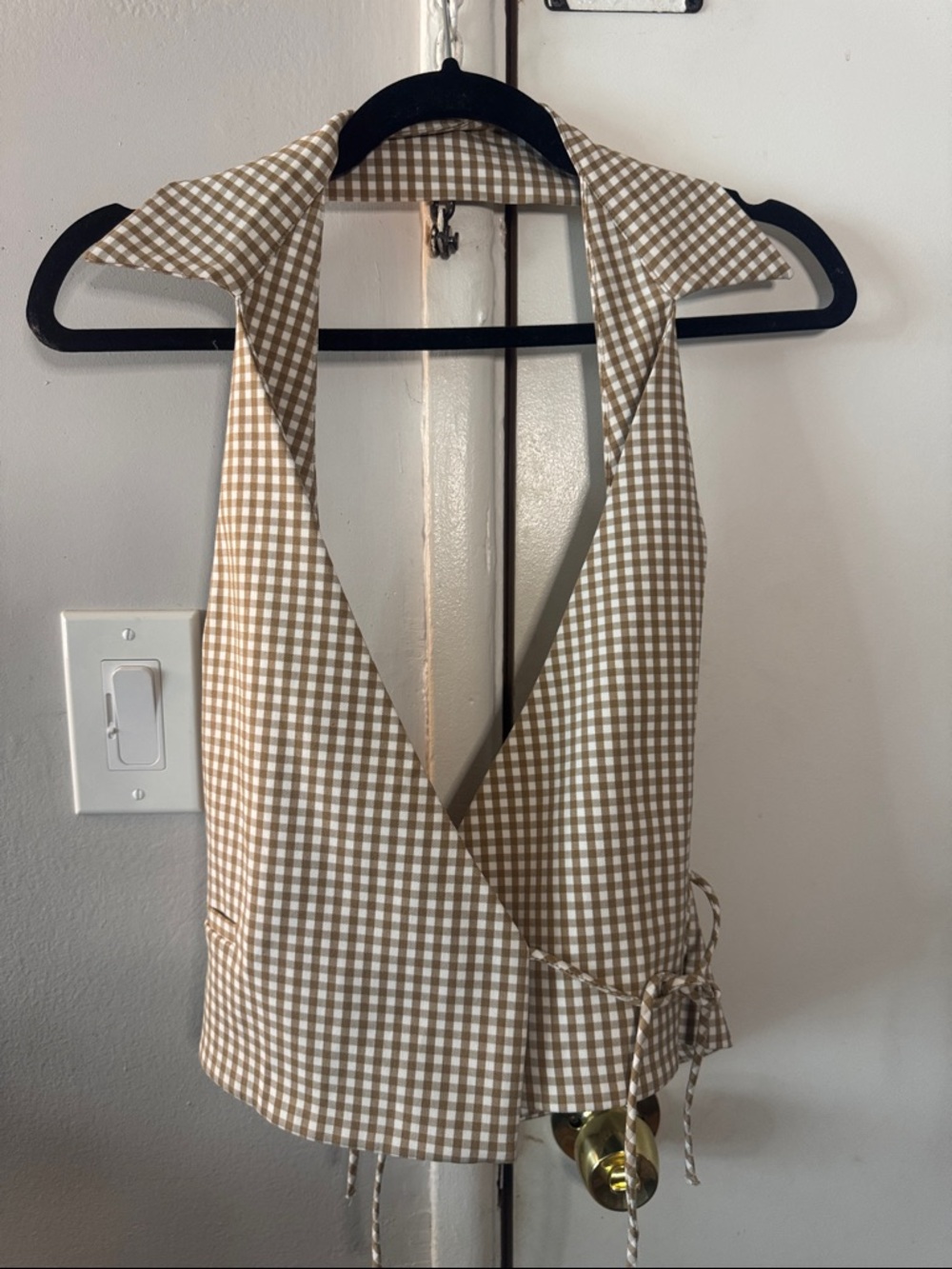 Zara Beige Gingham Tie-Waist Halter Vest